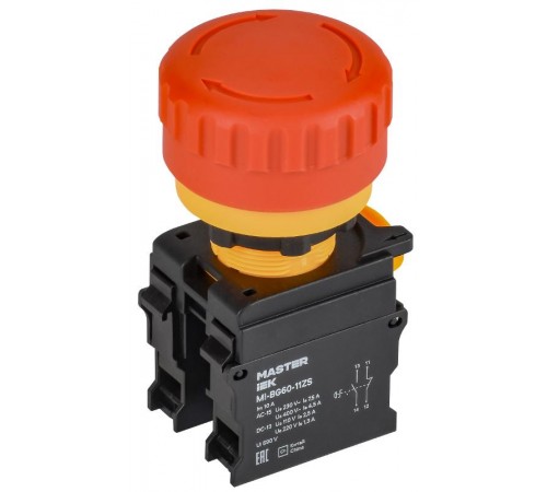 Кнопка "Грибок" поворот. с фикс. 1NO+1NC красная MASTER  MI-BG60-11ZS-3-23-K04  IEK