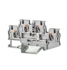 Клемма двухуровневая, зажим push-in, 4 точки подключения, с перемычкой между уровнями, 4 кв.мм, серая  VPRTT-4-PV-GY  DKC