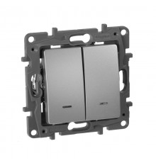 Etika Алюминий Переключатель 2-клавишный с подсветкой, 10А, автозажимные клеммы  672416  Legrand