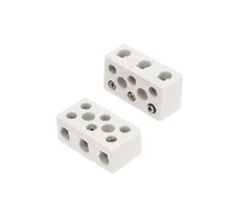 Клемма керамическая винтовая КВ 12 мм 3 пары контактов с крепежным отверстием (45 шт./уп.)  07-6227  REXANT