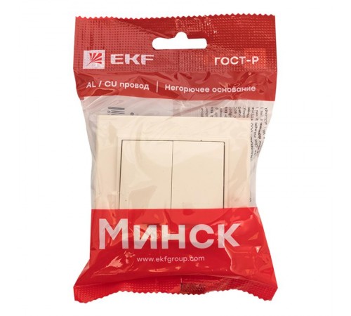 Выключатель 2-кл. СП, Минск, с индикатором 10А, бежевый EKFERV10-123-20EKF