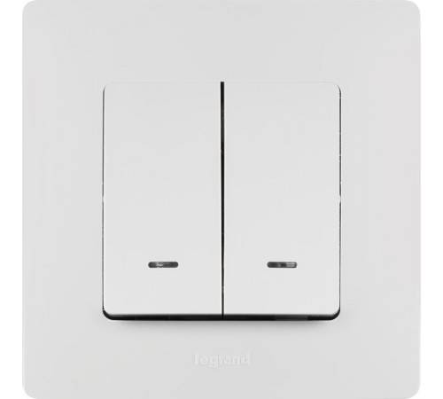 Etika Белый Выключатель 2-х клавишный с подсветкой, 10А, винтовые клеммы  672204  Legrand