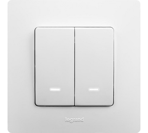 Etika Белый Выключатель 2-х клавишный с подсветкой, 10А, винтовые клеммы  672204  Legrand