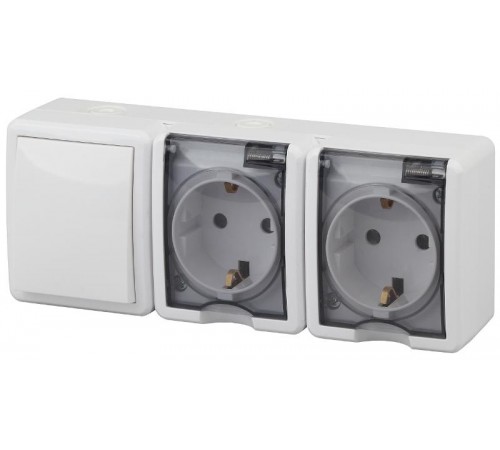 Блок две розетки+выключатель 11-7403-01 IP54, 16АХ(10AX)-250В, ОУ, Эксперт, Белый (5) Б0027673  ЭРА