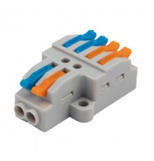 Клемма СМК 2х2 проходная разветвительная 2 полюса, с монтажной площадкой (1 ввод, 2 вывода на полюс) (50 шт./уп.)  07-5235  REXANT