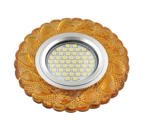 Светильник декор.встр Luciole DLS-L147 GU5.3 GLASSY/GOLD GU5.3 доп.LED подсветка 3Вт, стекл,зерк./светло-желтый.  UL-00003897  Fametto