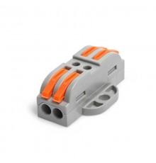 Строительно-монтажная клемма СМК проходная с монтажной площадкой сечение 0,08 - 4 мм 2-проводная серая с рычагом  (25 шт/уп)  PR08.12593  Промрукав