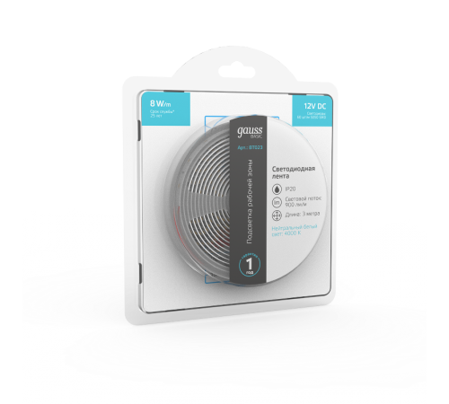 Лента светодиодная Basic LED 5050/60 12V 8W/m 900lm/m 4000K 10mm IP20 3m 1/100  BT023  Gauss