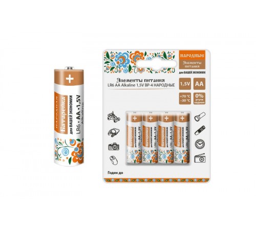 Элемент питания LR6 AA Alkaline 1,5V BP-4 Народный  SQ1702-0007  TDM