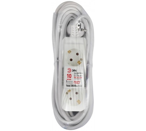 Удлинитель электрический U-3e-10m-3x1,5 с заземлением 3 розетки 10м ПВС 3x1,5мм2 16А  Б0044035  ЭРА
