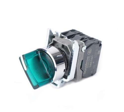 Пер-ль SB4 с подсвет в сборе 22мм 3поз зел с фикс металл 230ВАС 1НО+1НЗ  SB4BK133M5  SE