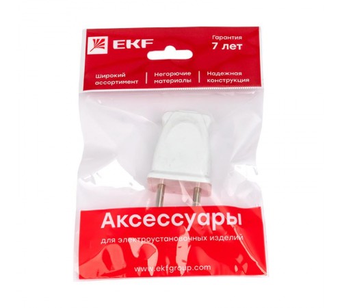 Вилка плоская без заземления белая 10А 250 В Proxima  AVP10-10-rpl  EKF