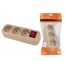 Колодка розеточная 3 гнезда 2П+3 с выключателем16А 250В "Эко" (сосна)   SQ1806-0049  TDM