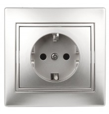 1-202-03 Intro Розетка 2P+E Schuko, 16А-250В, IP20, СУ, Plano, алюминий  Б0030058  Intro