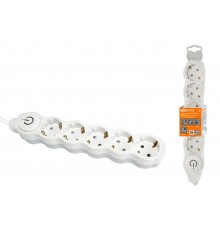 Удлинитель бытовой "Люкс" УЛ05В выкл, 5 гнезд, 5м, с/з, с з/ш, ПВС 3х1мм2 16А/250В бело-серый  SQ1303-0138  TDM