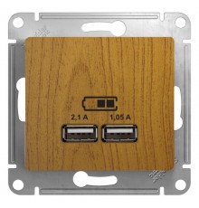 Glossa Дерево Дуб USB Розетка, 5В/2100мА, 2х5В/1050мА, механизм  GSL000533  SE