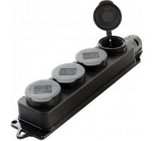 RST16-24-44 Розетка переносная 4-местная c/з, каучук 250В,16А, IP44, серия Одри, черный  39019  STEKKER