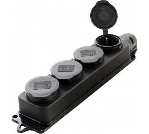 RST16-24-44 Розетка переносная 4-местная c/з, каучук 250В,16А, IP44, серия Одри, черный  39019  STEKKER