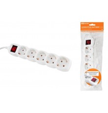 Удлинитель бытовой  У05В выключатель, 5 гнезд, 3метра, с заземлением, ПВС 3х1мм2  16А/250В   SQ1303-0121  TDM