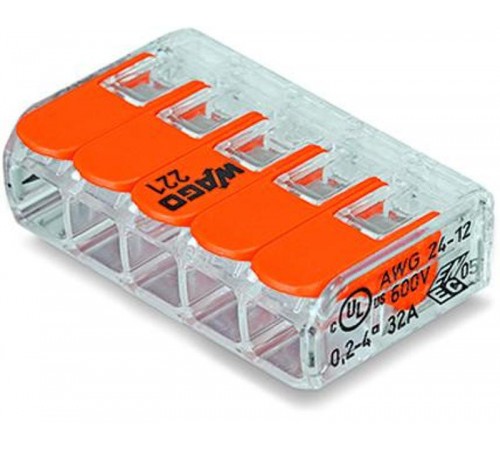 Клемма универсальная 5-проводная 0.14 - 4 мм.кв. (уп/25шт)  221-415  WAGO