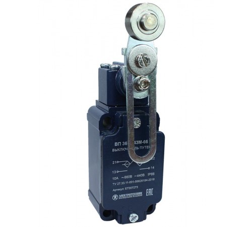 ВП 36-2543М-66 У2, рычаг со стальным роликом, регулир. по длине, 1з+1р, инерционный, 30х60 мм, IP66, выключатель путевой  ET007273  Электротехник