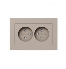 Механизм розетки двойной, 16А, без заземления, со шторками, с рамкой, кремовый Эпика  UP1-SOI-201 EKF