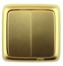 Выключатель открытой установки, двухклавишный, цвет золото  ВА10-151-07  HEGEL