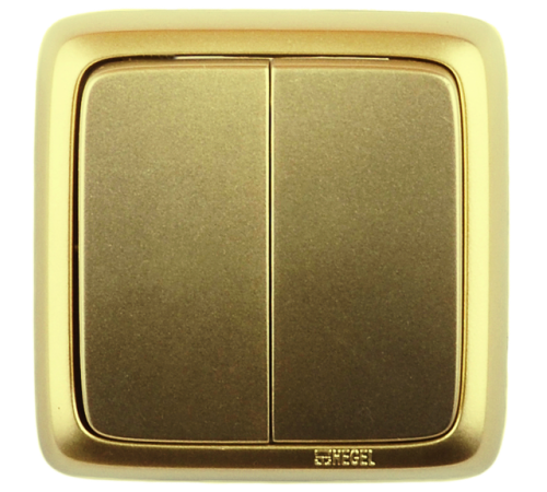 Выключатель открытой установки, двухклавишный, цвет золото  ВА10-151-07  HEGEL