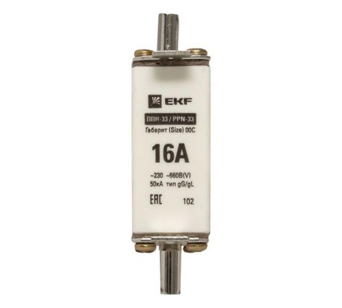 Плавкая вставка ППН-33 100/ 16А габарит 00С  fus-33/100/16  EKF