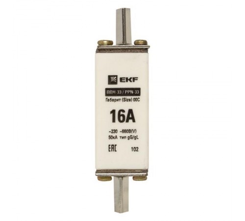 Плавкая вставка ППН-33 100/ 16А габарит 00С  fus-33/100/16  EKF