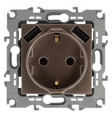 12-4109-13 Розетка с заземлением 16A-250В, штор. с 2xUSB 5В-3А, 12, бронза   Б0047847  ЭРА