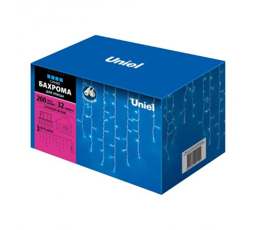 Бахрома с коннекторами светодиодная  с контроллером  ULD-B3010-200/TWK BLUE IP67 , 3 м. 200 диодов, шнур белый, соед  UL-00002330  Uniel