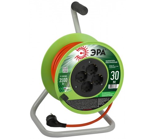 Удлинитель силовой  RP-4e-3x1.5-30m на пластиковой катушке c заземлением 4 розетки 30м ПВС 3х1,5мм2   Б0056102  ЭРА