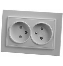 PST10-9013-01 Розетка 2-местная б/з, 250В, 10А с защитной шторкой, серия Эрна, белый  39053  STEKKER