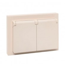 Механизм розетки двойной, 16А, IP44, с заземлением, со шторками, с рамкой, с крышками, кремовый Эпика  UP1-SOI-211-44 EKF