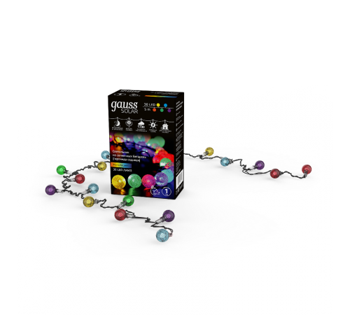Гирлянда садовая на солнечной батарее 30 LED Шары мультицвет Solar  GS031  Gauss