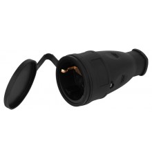 Розетка ЭРА RX10-B-IP44 каучуковая c заземлением 16А IP44 прямая черная  Б0055418  ЭРА