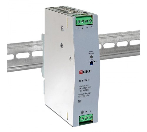 Блок питания на дин рейку 75Вт,Uвх ~ 220 В AC, Uвых - 12 В DC постоянного тока DR-E-75W-12 EKF