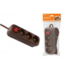 Удлинитель бытовой  У03В выключатель, 3 гнезда, 3метра,2П+3, ПВС 3х1мм2 "Эко" (бук) 16А/250В  SQ1303-3101  TDM