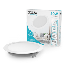 Светильник Gauss Elementary Downlight круг 20W 1700lm 4000K 170-260V IP20 170*26 белый LED 1/60 997420218  Gauss