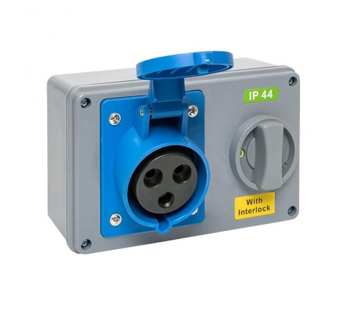 Розетка с блокировкой и выключателем 1423 2Р+РЕ 32А 220В IP44 EKF  ps-1423-32-220  EKF