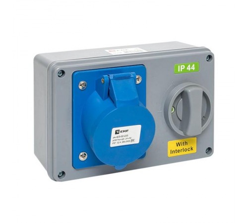 Розетка с блокировкой и выключателем 1423 2Р+РЕ 32А 220В IP44 EKF  ps-1423-32-220  EKF