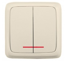 Выключатель открытой установки, двухклавишный, с индикацией, с изолирующей пластиной, цвет слонова кость  ВА16-154-01  HEGEL