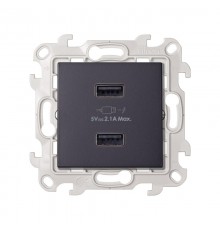 Simon 24 Графит Зарядное устройство розетка 2хUSB  2411096-038  Simon
