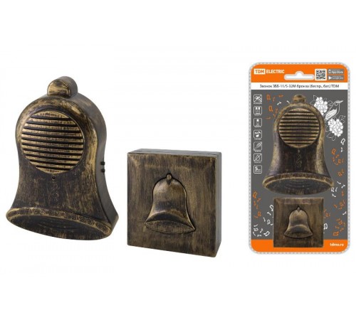 Звонок беспроводной на батарейках ЗББ-11/5-32М бронза (32 мелодии, кнопка IP30, 3х1,5В АА)  SQ1901-0029  TDM