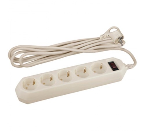 Сетевой фильтр USF-5es-5m-I   (сл.кость) с заземл, 3x0,75мм2, с выкл, 5гн, 5м (20/500) Б0019739  ЭРА