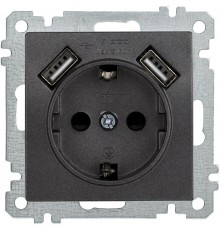 BOLERO антрацит Розетка с/з со шторкой 16А USBх2 2,1А РЮш10-1-Б IEK  ERB14-K95-16-U2  IEK