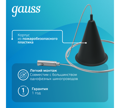 Комплект подвесов для трекового шинопровода осветительного, цвет черный  TR119  Gauss