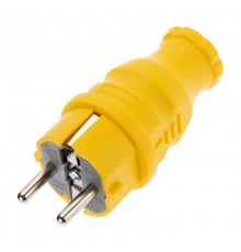 Вилка прямая влагозащищенная, c/з, 16А. IP44, каучук желтая  111-014  REXANT
