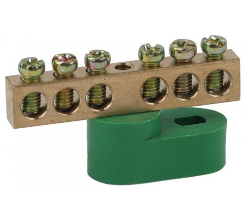 Шина PE "земля" на одном угловом изоляторе ШНИ-6х9-6-У1-Зеленый (10/250/20000) NO-222-102-1  Б0044151  ЭРА